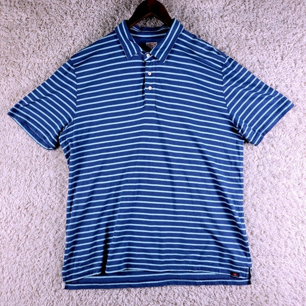 Faherty Polo Shirt Mens XL Blue Striped Excellent Short Sleeve Cotton Knit